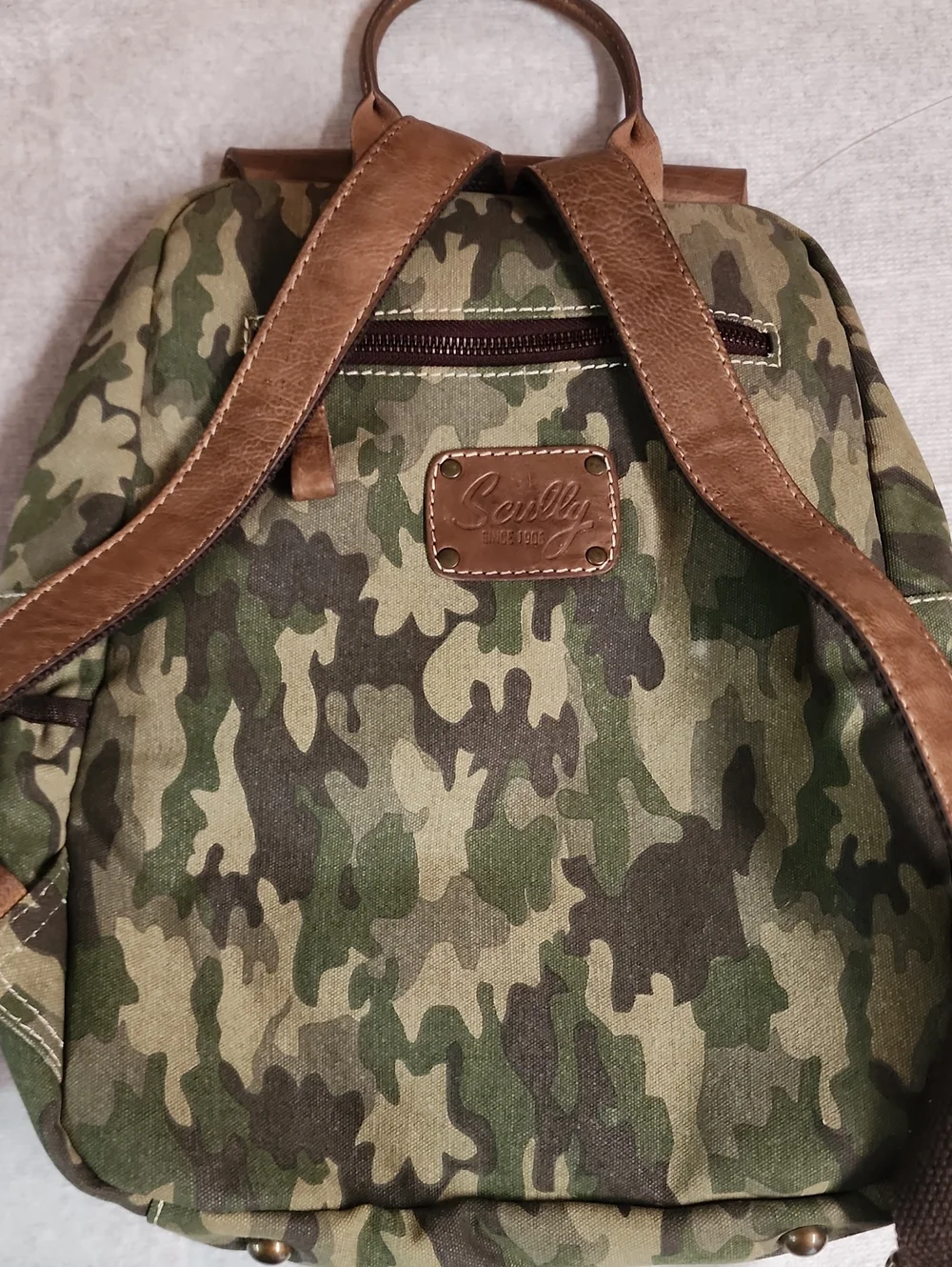 Scully Camouflage & Leather Ranger Canvas Backpack with Brown Trim